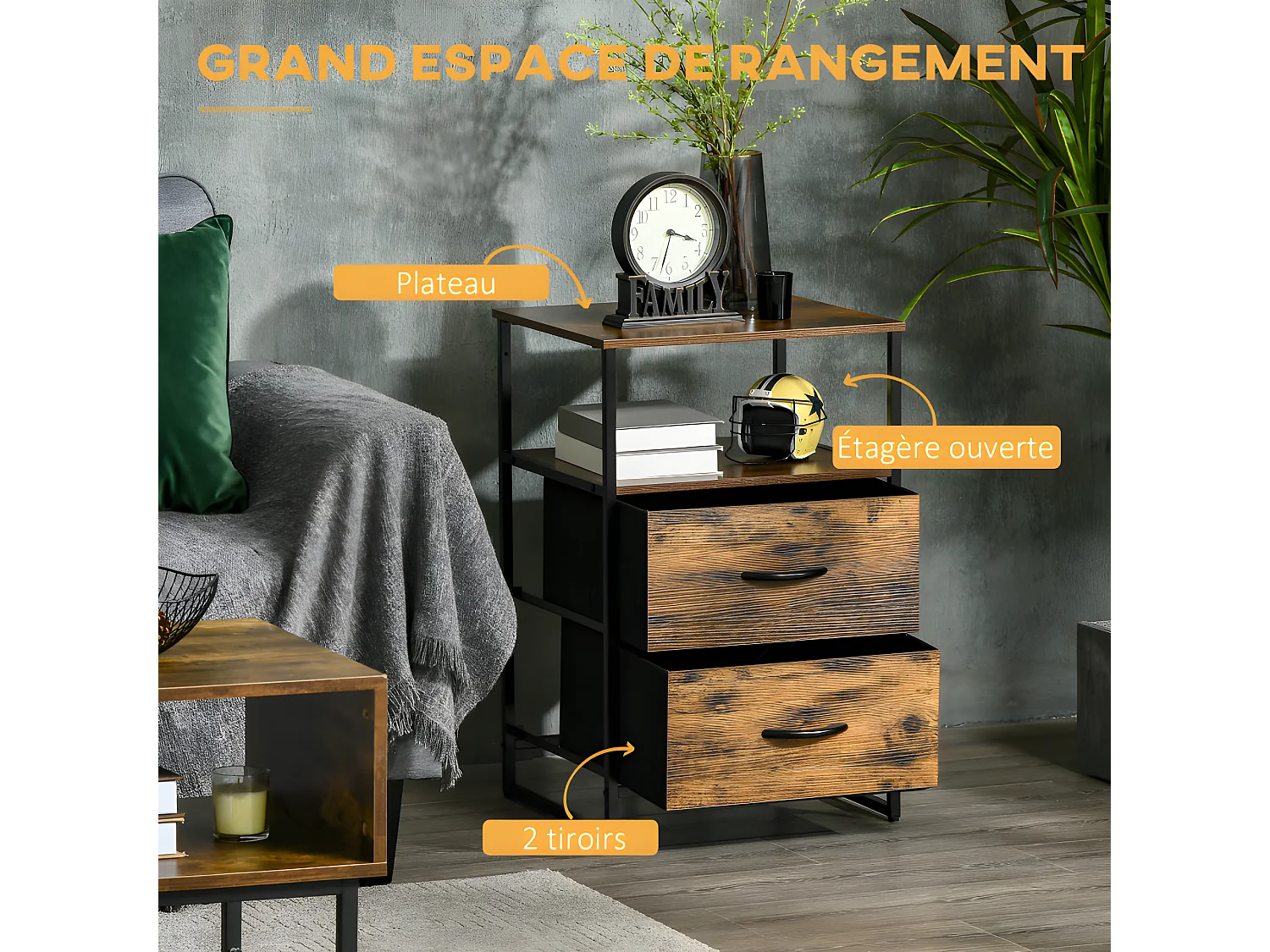 Meuble de rangement industriel ALICANTE bois et noir