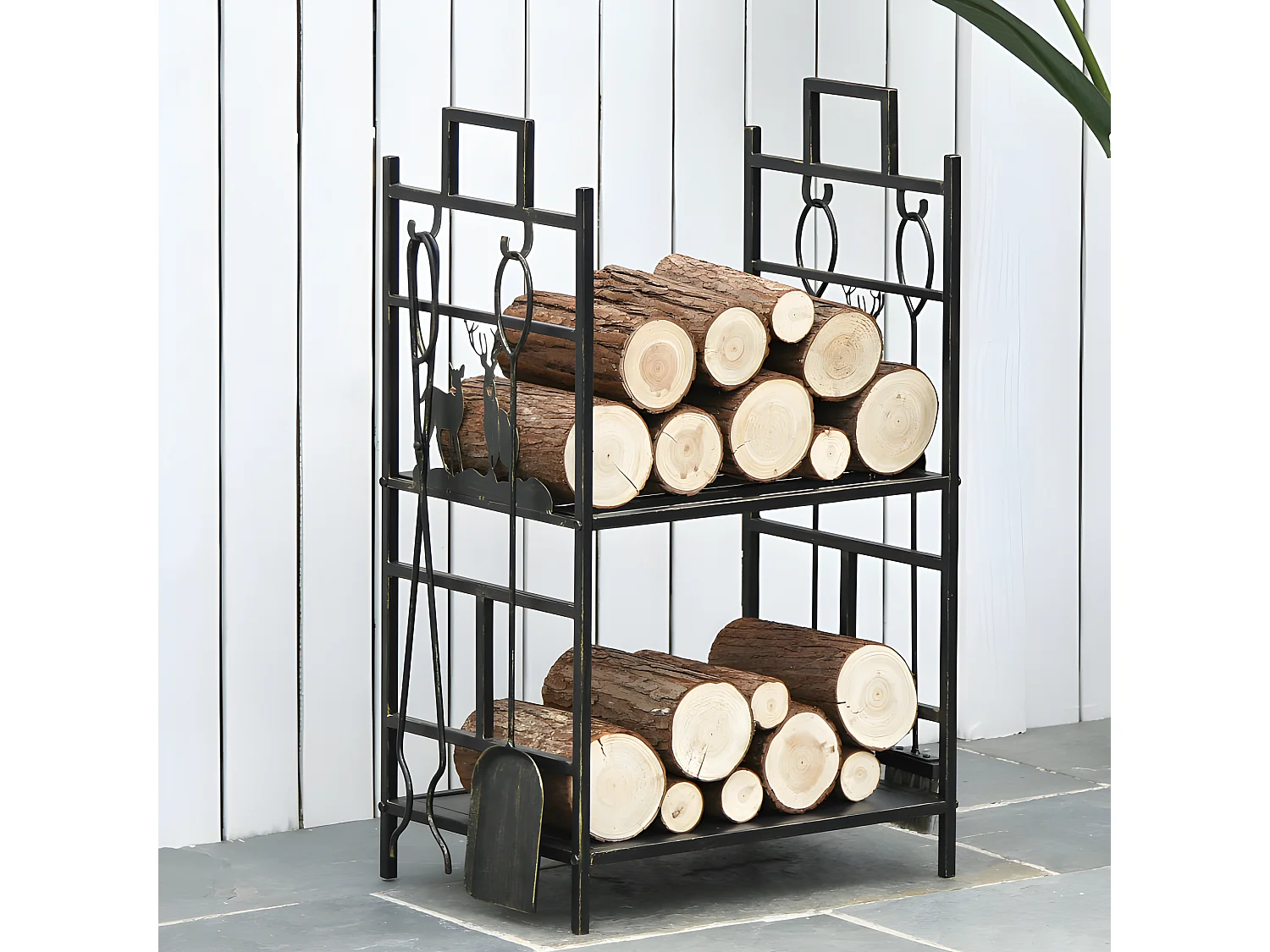 Serviteur de cheminée porte-bûches DEER noir