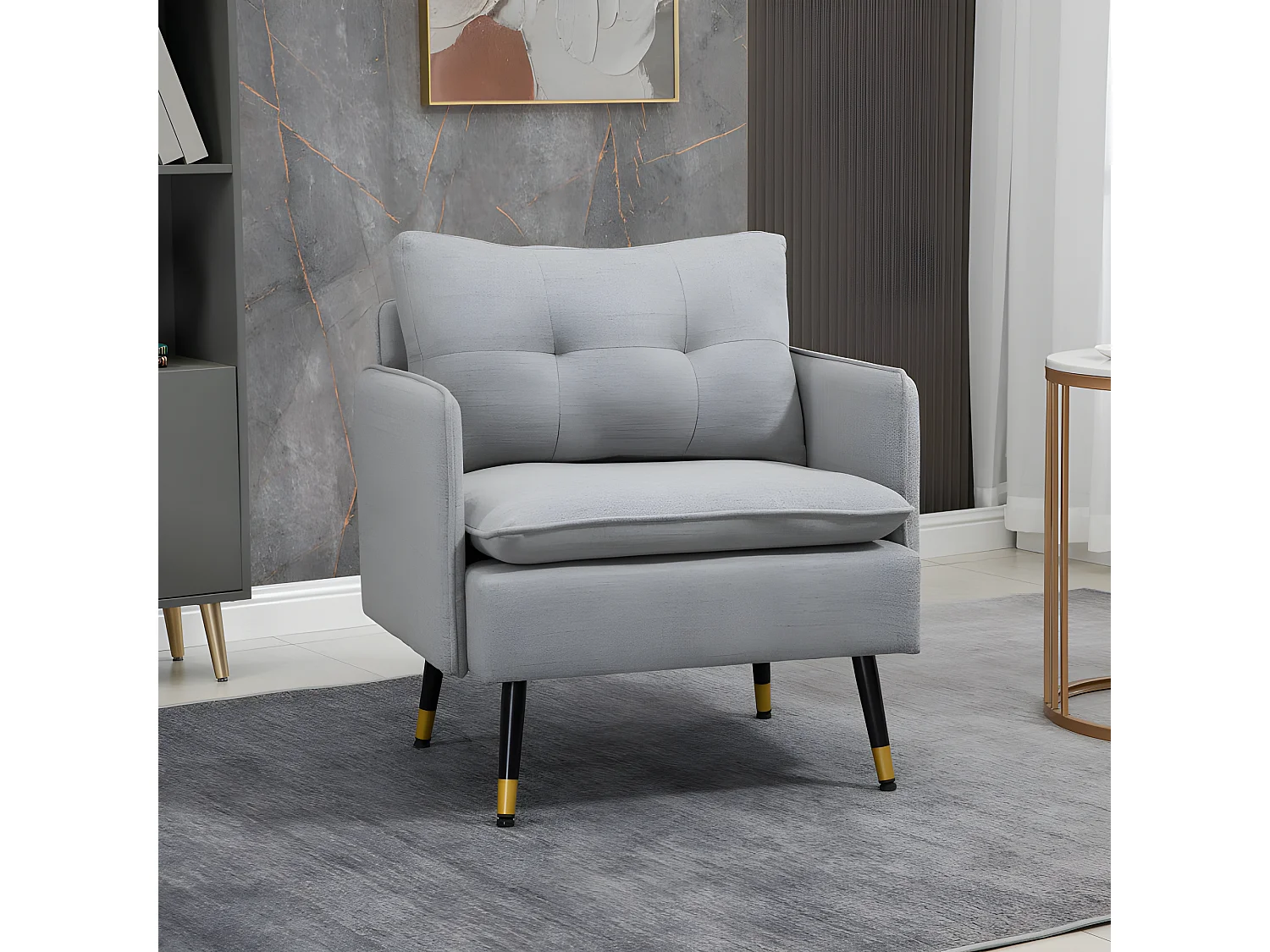 Fauteuil capitonné RUBI gris