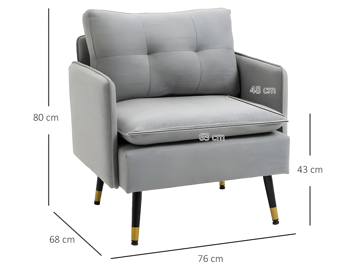 Fauteuil capitonné RUBI gris