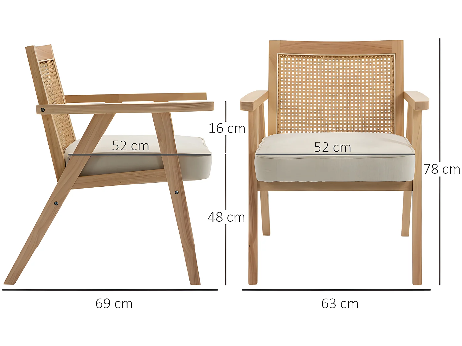 Fauteuil cannage LARIDA beige