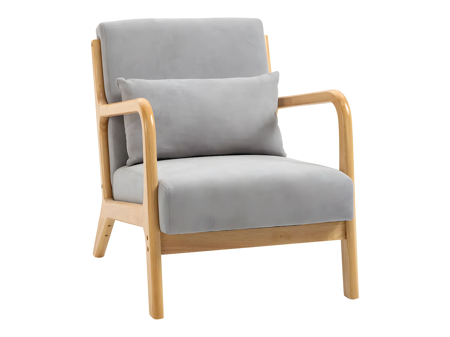 Fauteuil lounge EVA gris, en bois et aspect velours