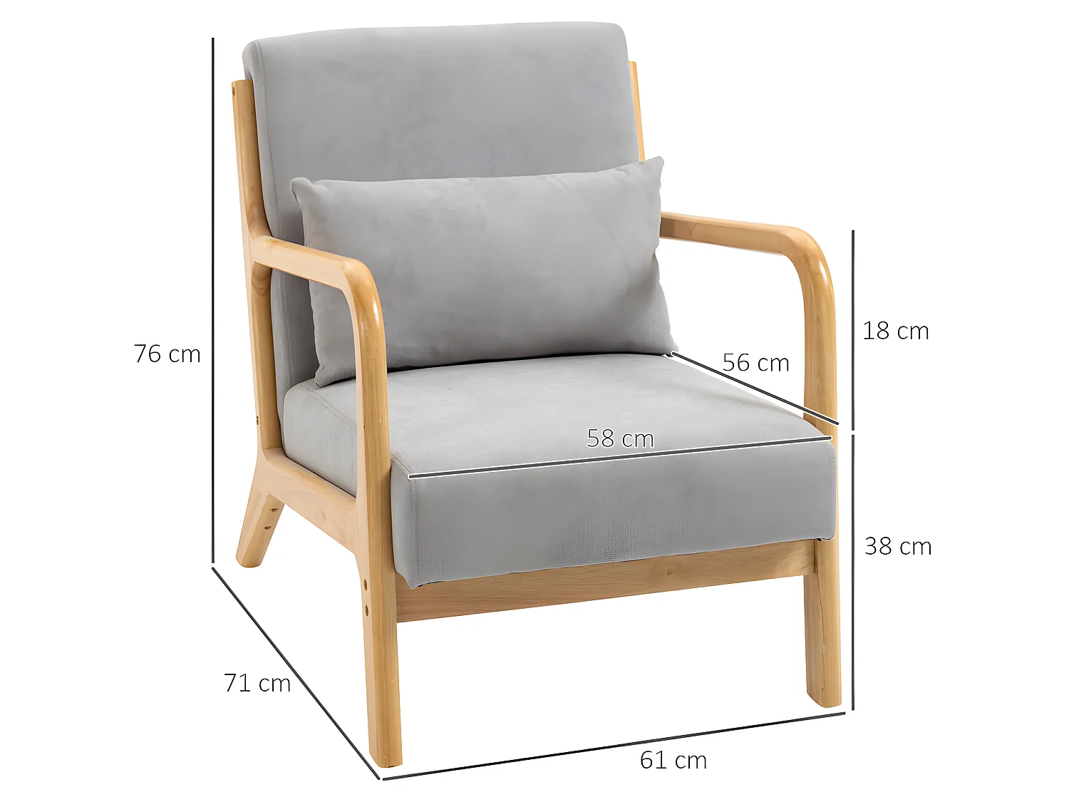 Fauteuil lounge EVA gris, en bois et aspect velours