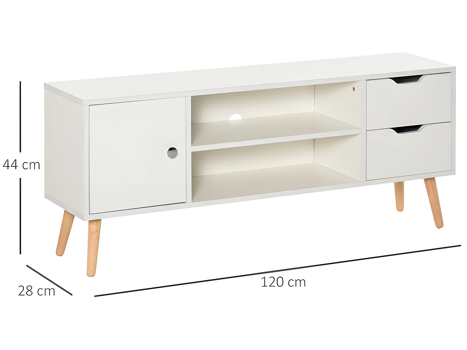 Meuble tv scandinave MURCIE pin et blanc