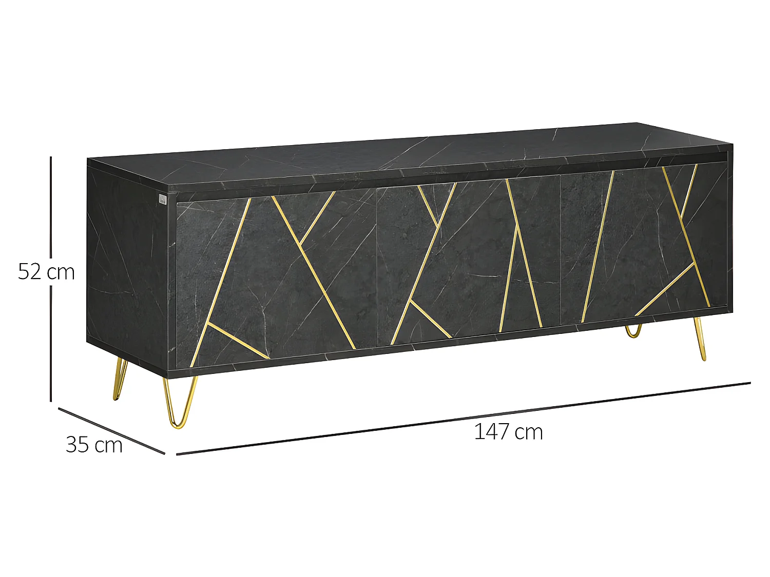 Meuble tv art déco PAMPELUNE noir et doré