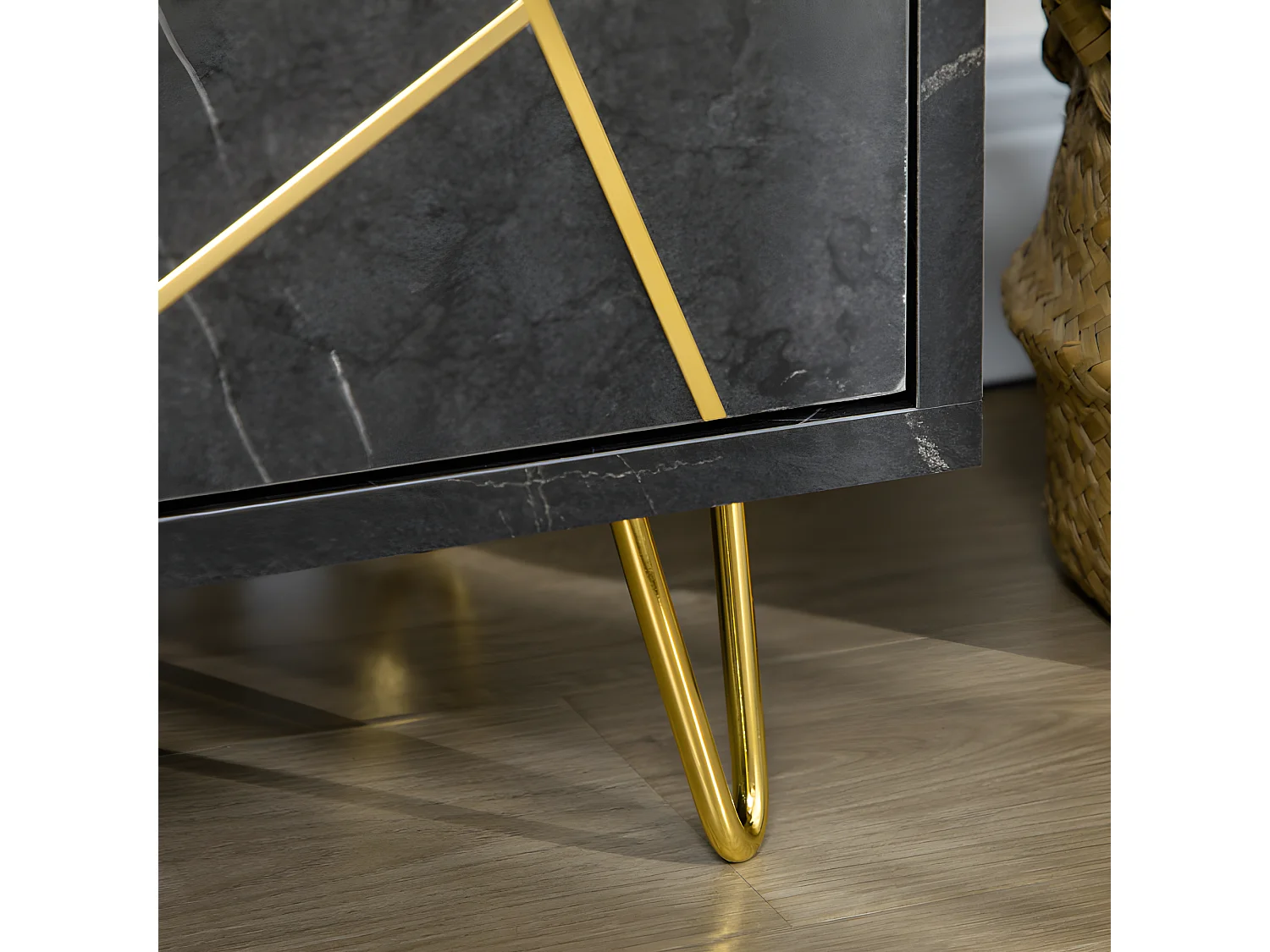 Meuble tv art déco PAMPELUNE noir et doré