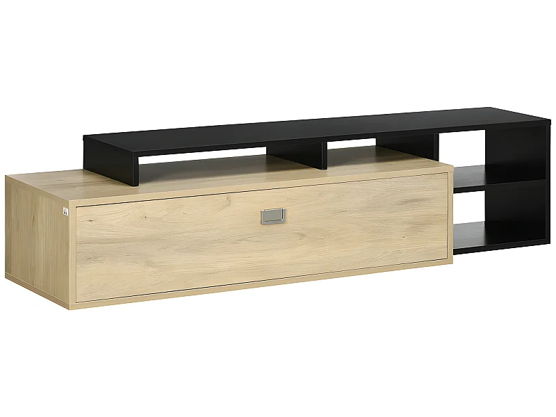 Meuble TV aspect chêne clair, noir au design réversible