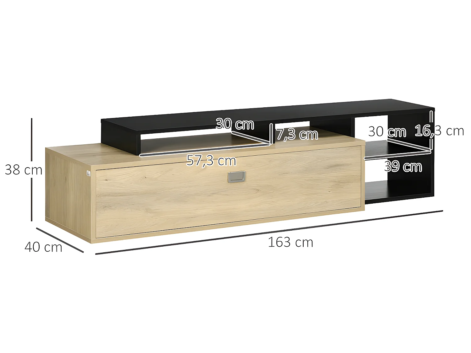 Meuble TV aspect chêne clair, noir au design réversible