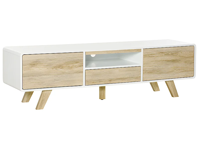 Meuble tv bas scandinave CÔME blanc aspect bois