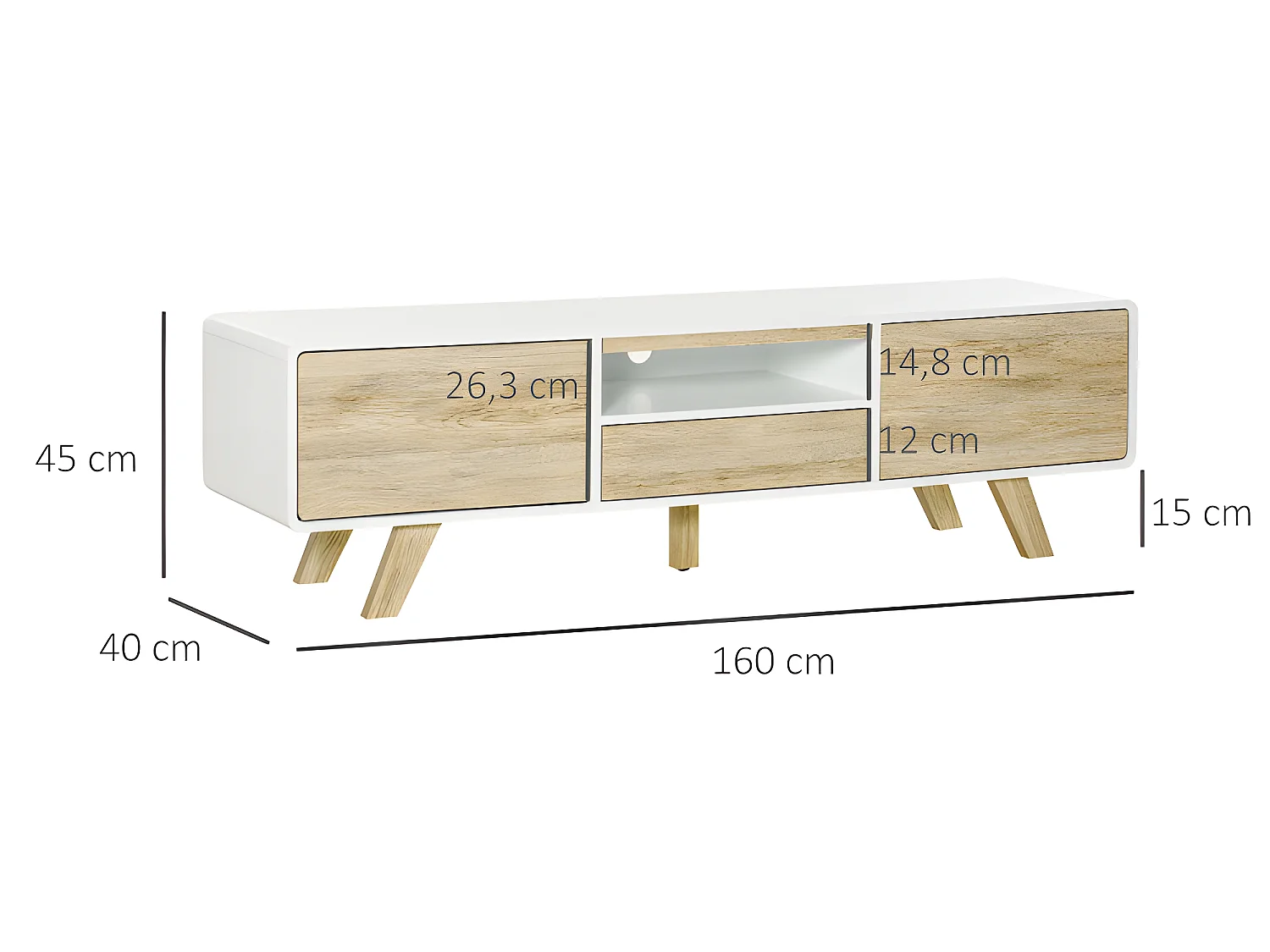 Meuble tv bas scandinave CÔME blanc aspect bois