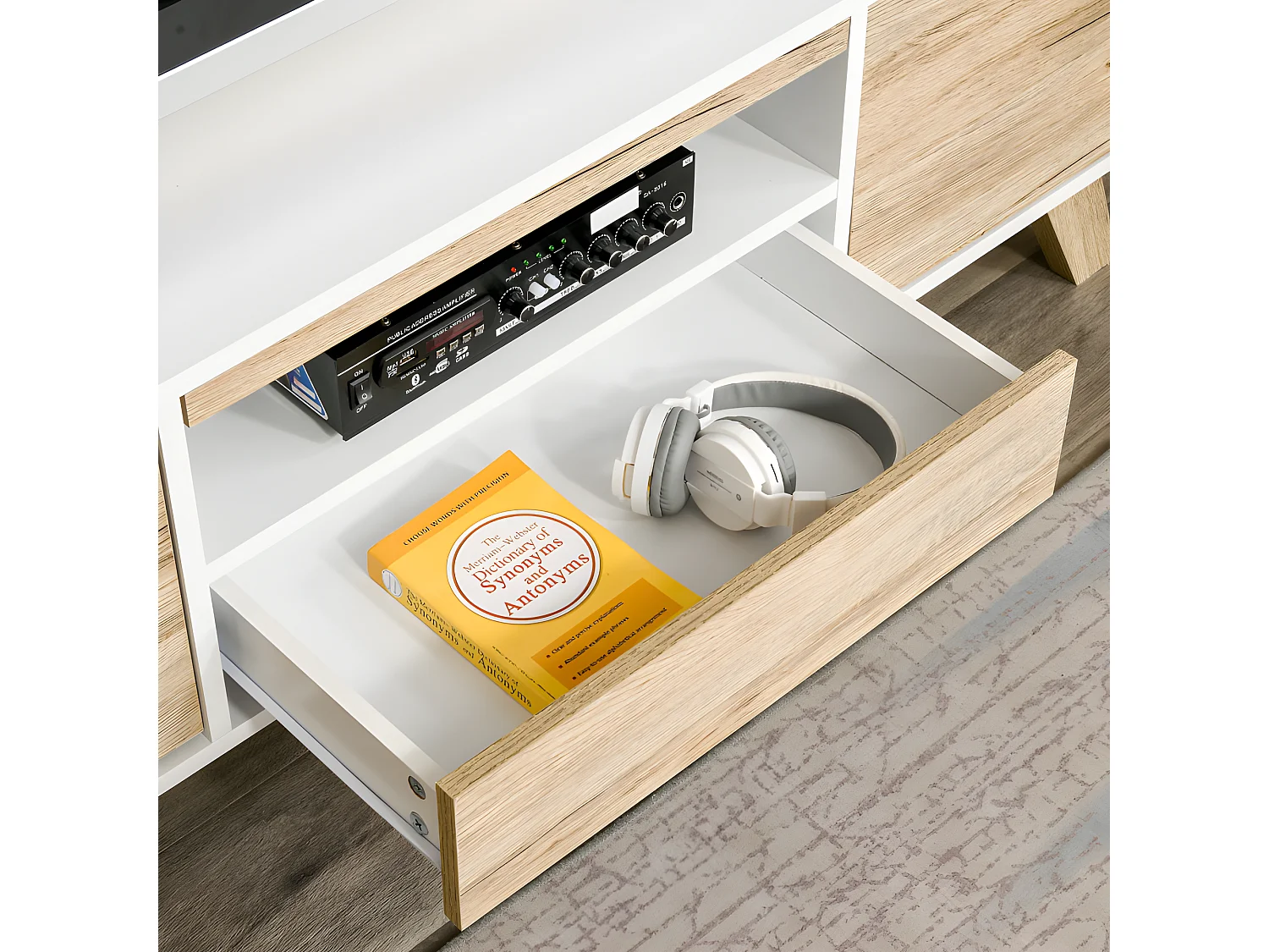 Meuble tv bas scandinave CÔME blanc aspect bois