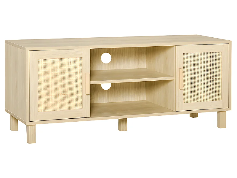 Meuble tv porte cannage PARLA aspect bois clair