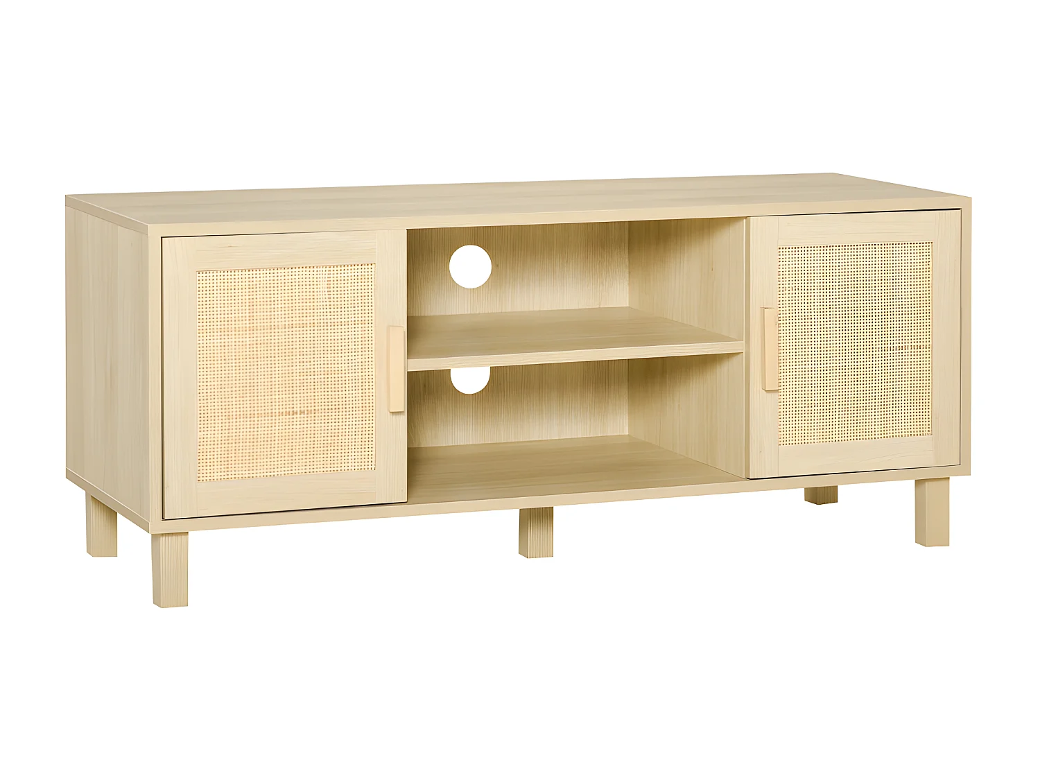 Meuble tv porte cannage PARLA aspect bois clair