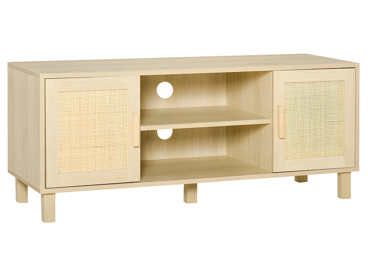 Meuble tv porte cannage PARLA aspect bois clair