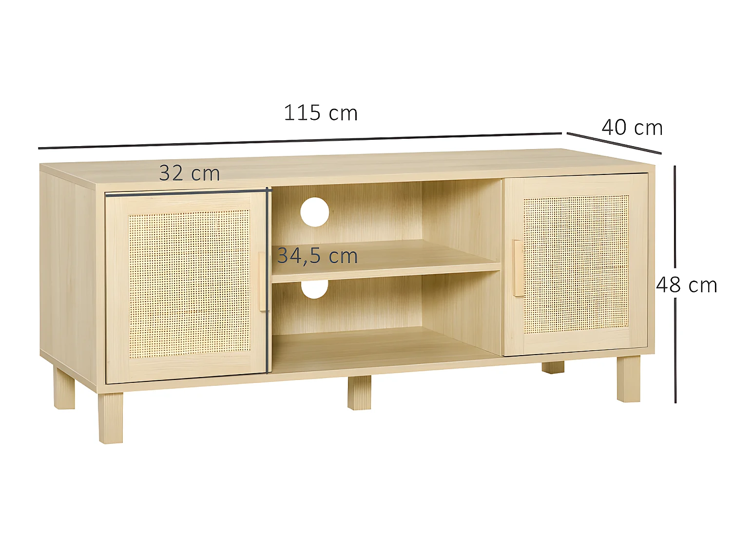 Meuble tv porte cannage PARLA aspect bois clair