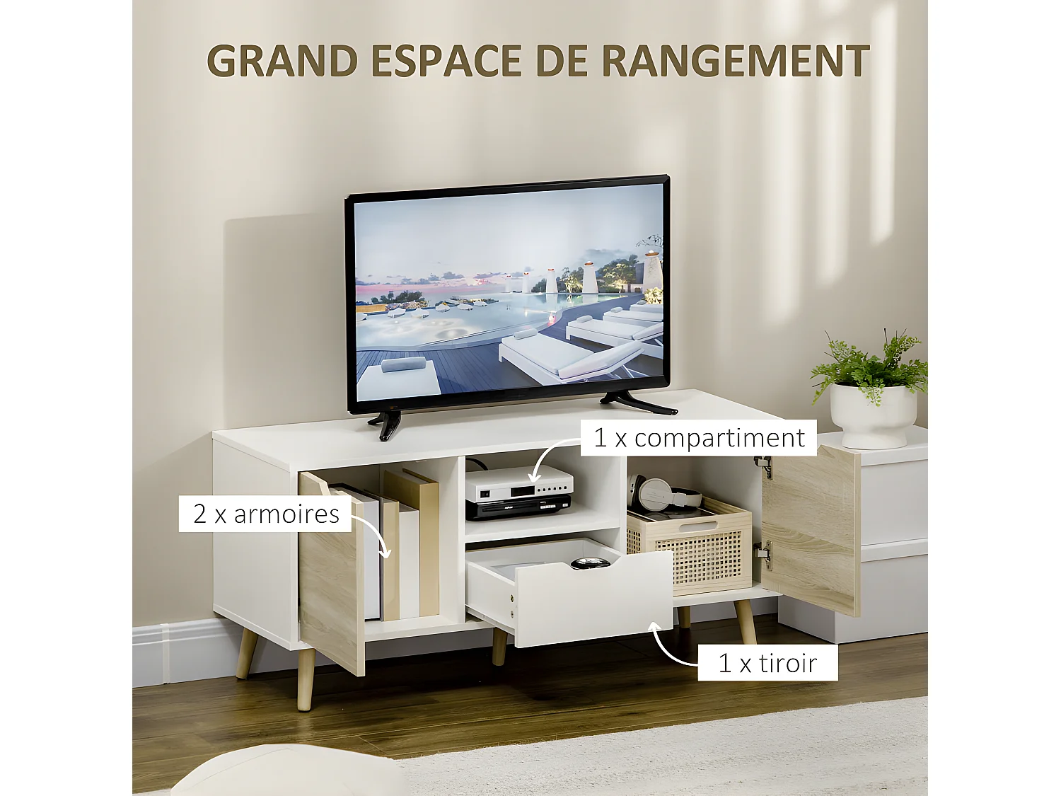 Meuble tv ORENSE aspect chêne clair