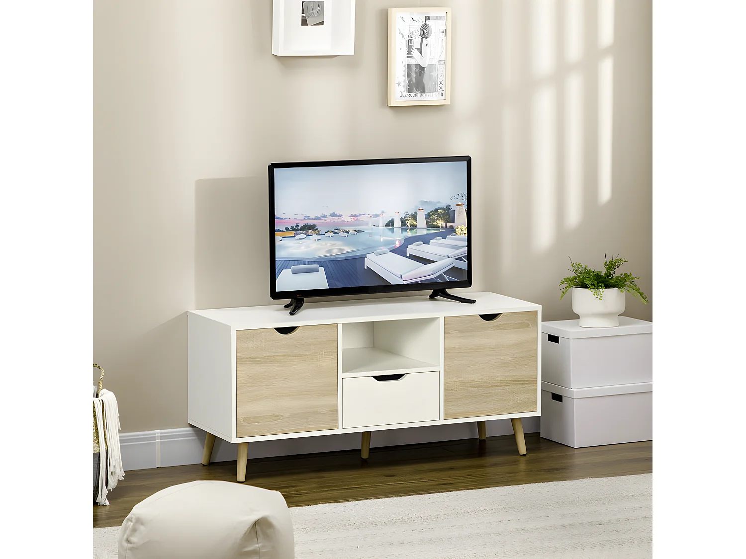 Meuble tv ORENSE aspect chêne clair