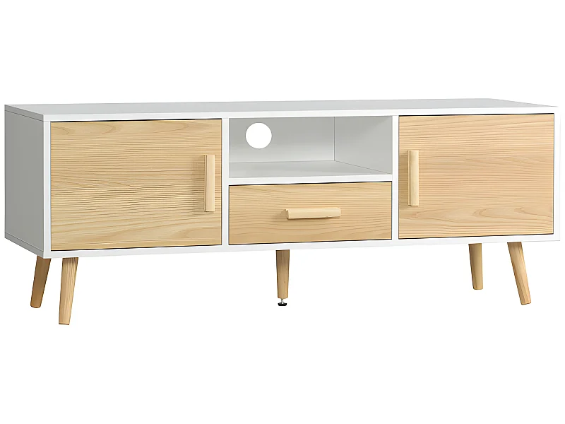 Meuble tv scandinave CADIX aspect bois clair et blanc