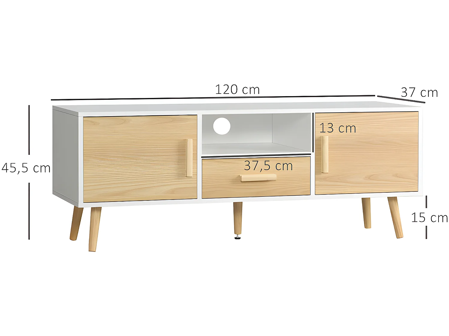 Meuble tv scandinave CADIX aspect bois clair et blanc