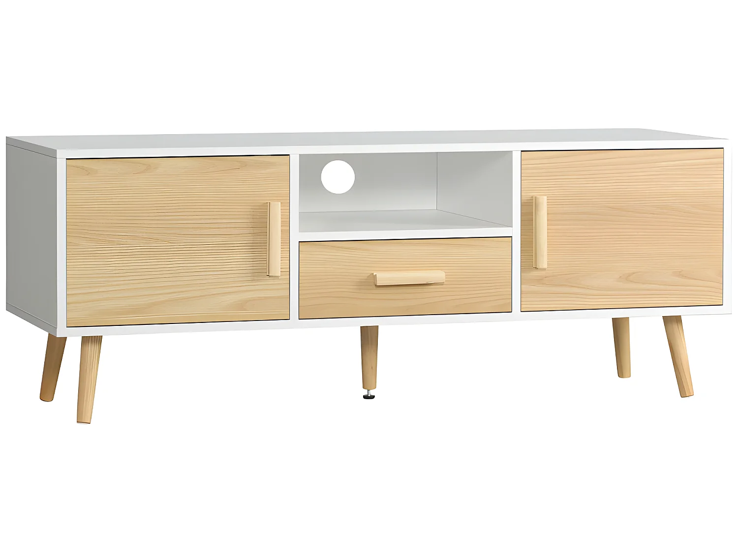 Meuble tv scandinave CADIX aspect bois clair et blanc