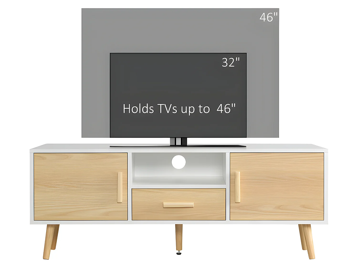 Meuble tv scandinave CADIX aspect bois clair et blanc