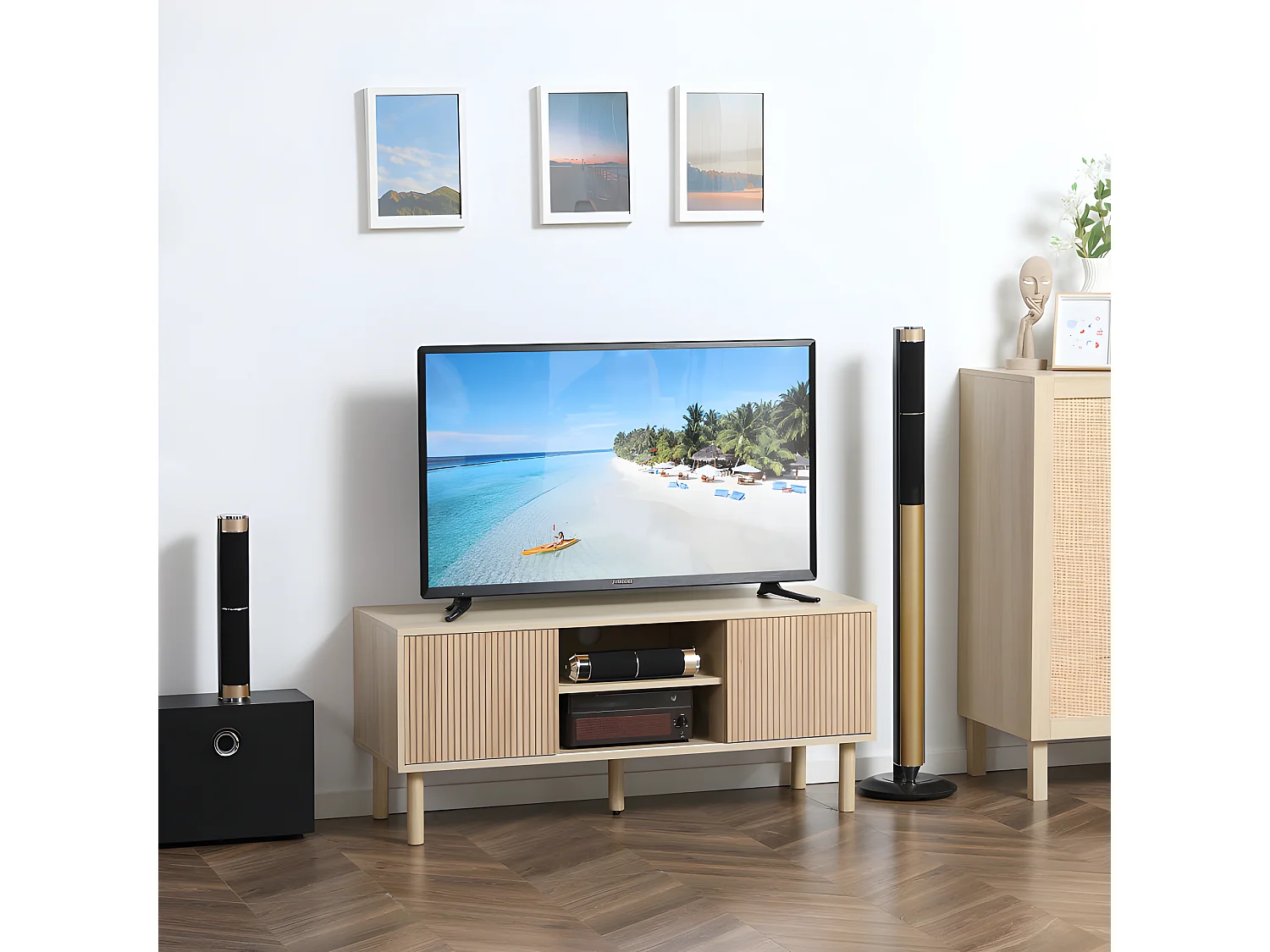 Meuble TV design BARCELONE aspect bois clair