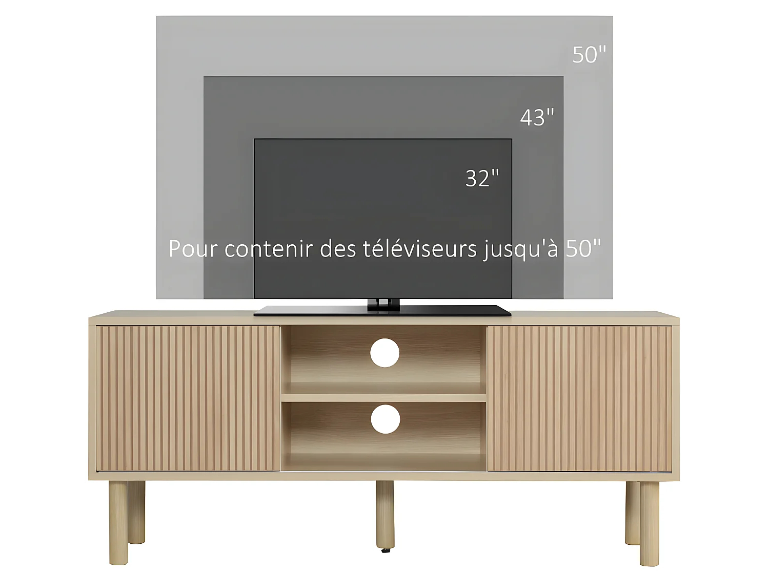 Meuble TV design BARCELONE aspect bois clair