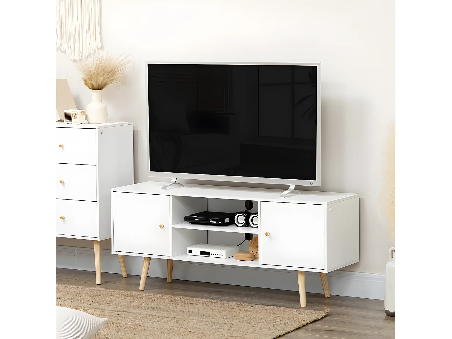 Meuble tv CORFOU blanc et bois