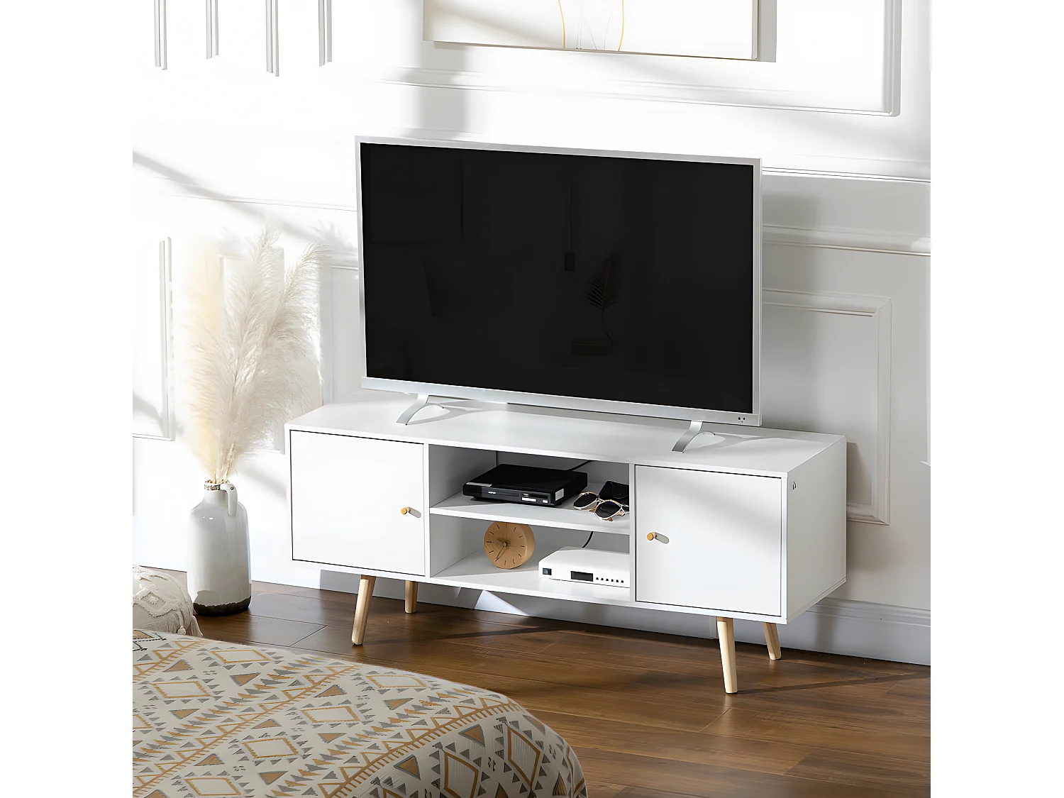 Meuble tv CORFOU blanc et bois
