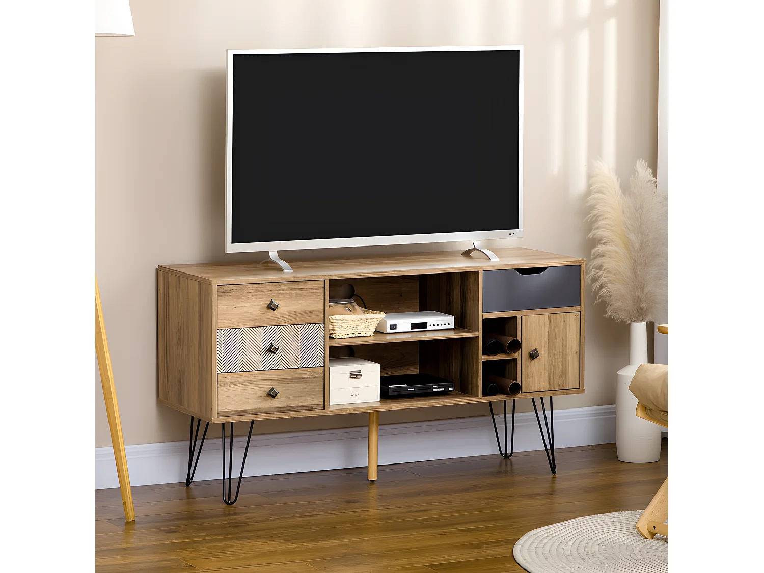 Meuble tv industriel VALLADOLID aspect bois et noir