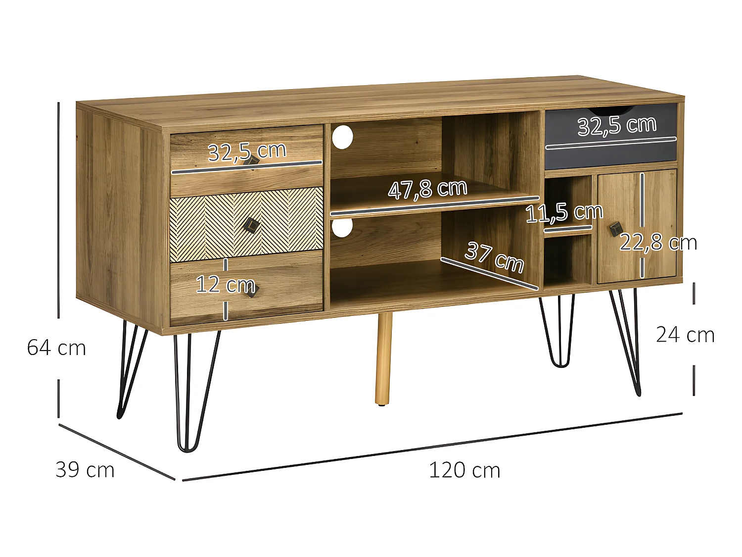 Meuble tv industriel VALLADOLID aspect bois et noir