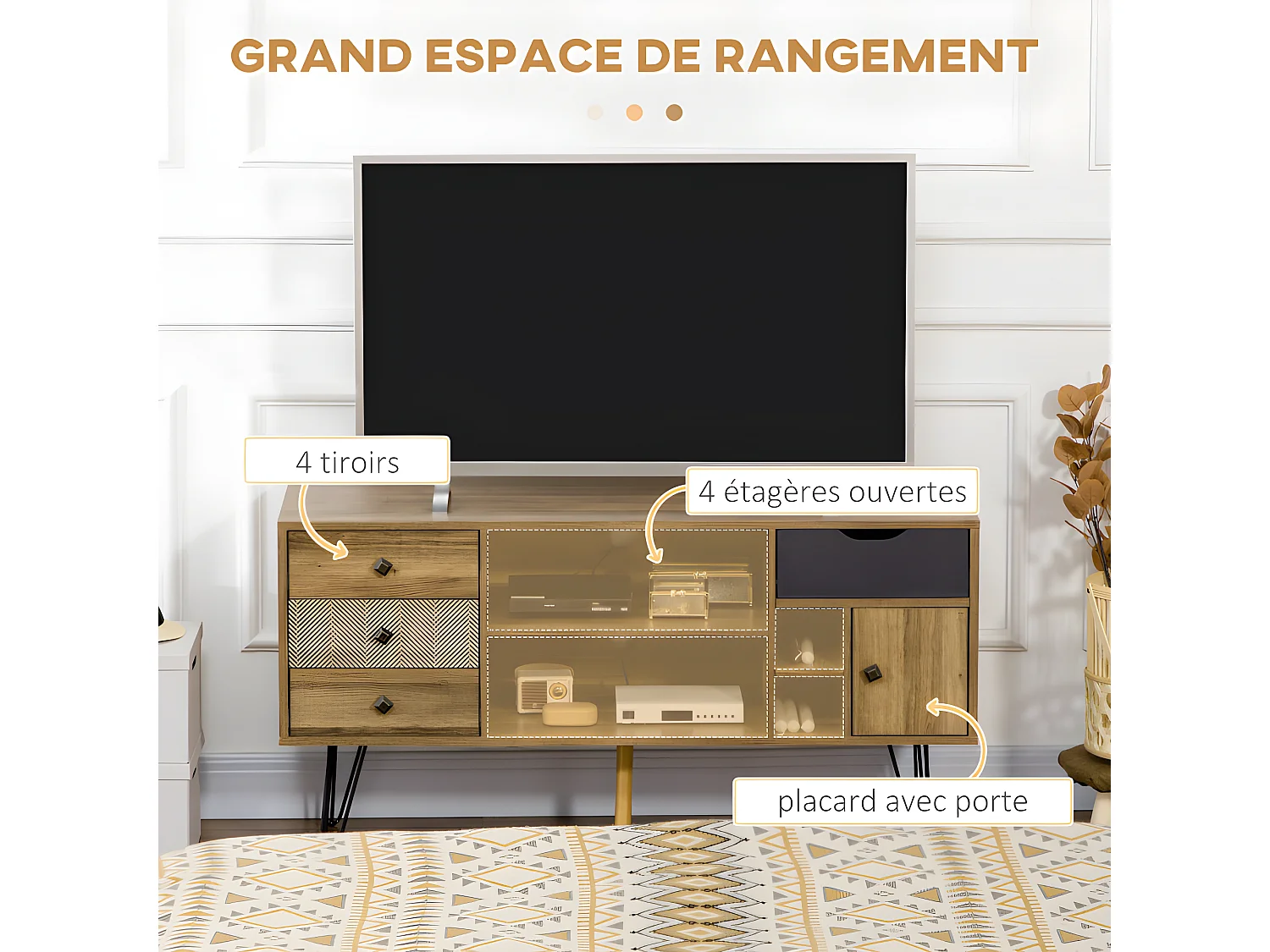 Meuble tv industriel VALLADOLID aspect bois et noir