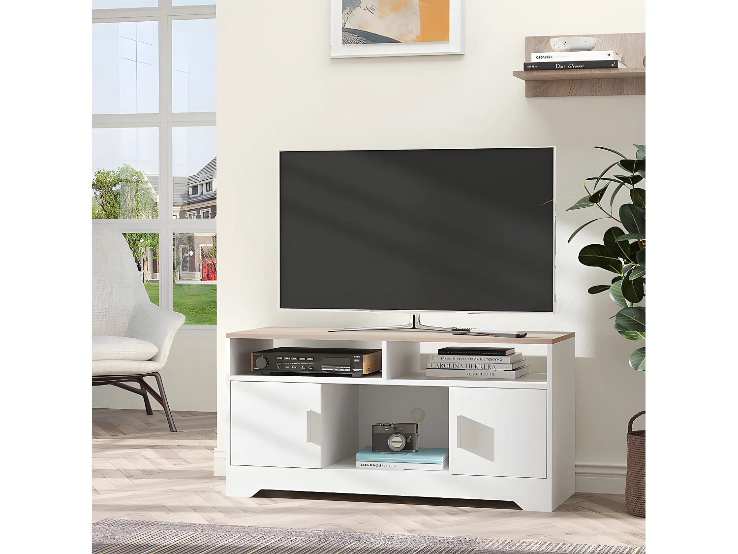 Meuble tv SEGOVIE blanc et bois