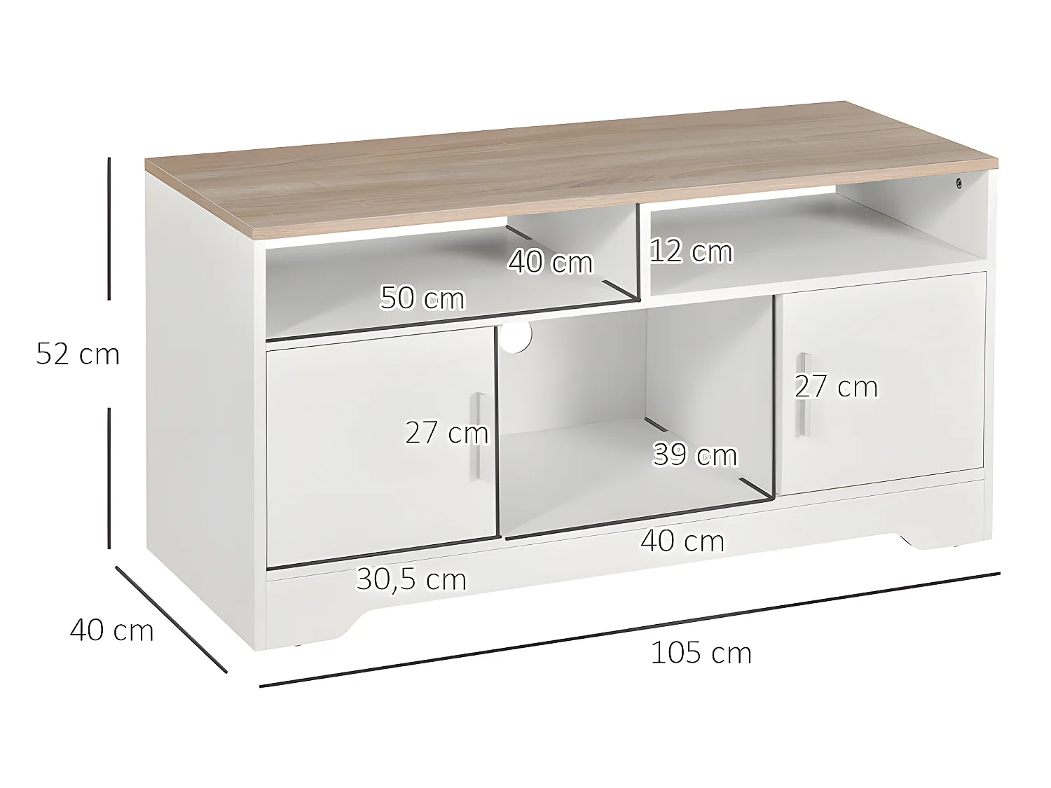 Meuble tv SEGOVIE blanc et bois