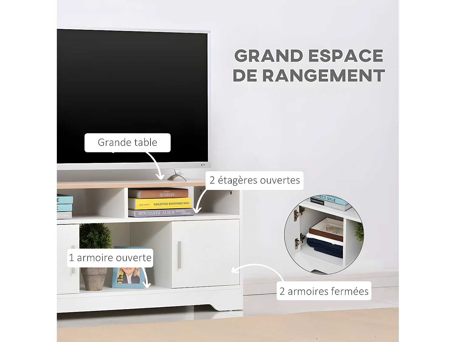 Meuble tv SEGOVIE blanc et bois