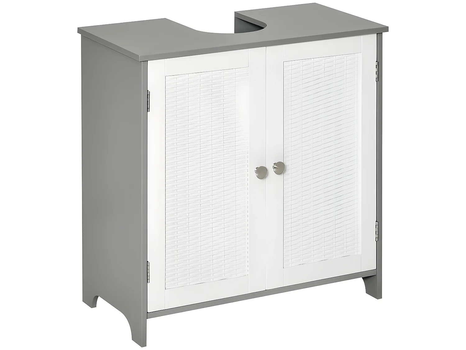 Meuble sous-vasque GERRY en résine tressée blanc et gris