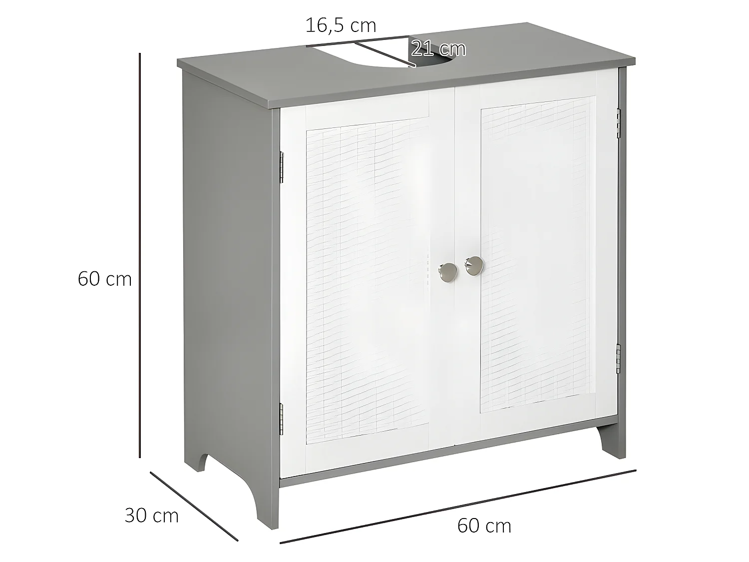 Meuble sous-vasque GERRY en résine tressée blanc et gris