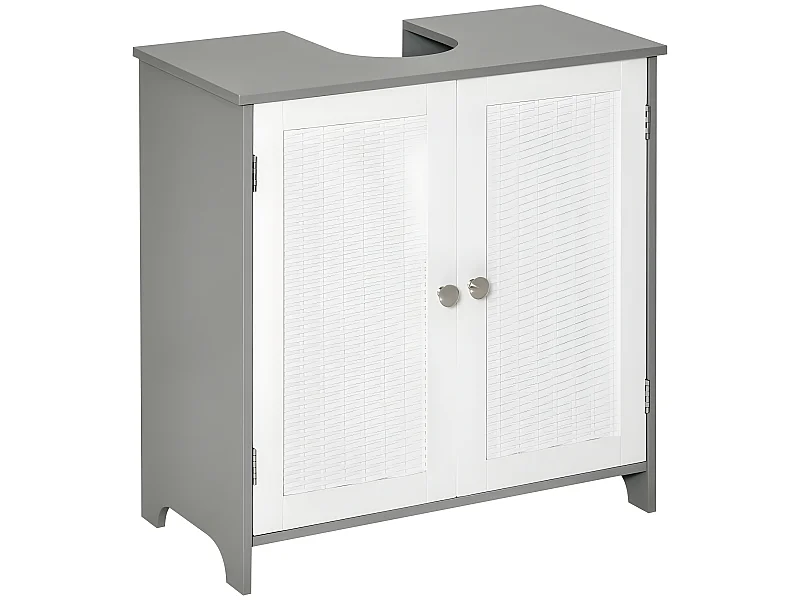 Meuble sous-vasque GERRY en résine tressée blanc et gris