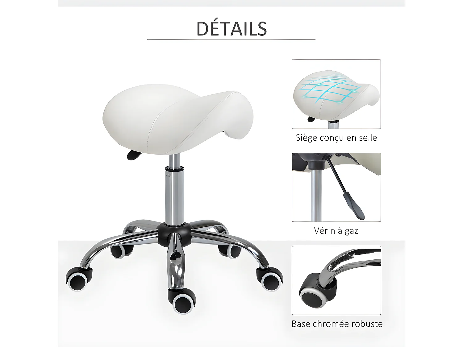 Tabouret de massage selle ergonomique PESCARA blanc