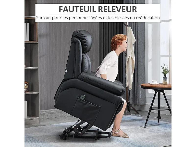 Fauteuil de Relaxation Releveur Boston avec Repose-Pieds Noir