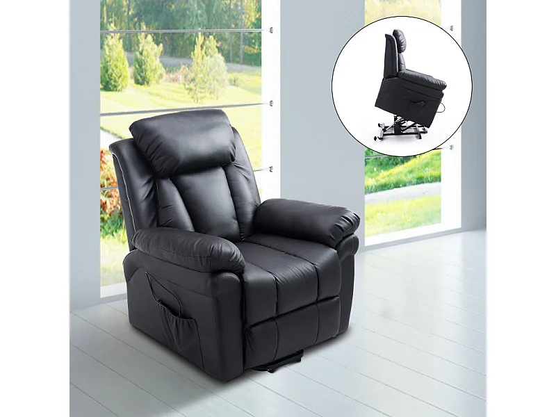 Fauteuil de Relaxation Releveur Boston avec Repose-Pieds Noir