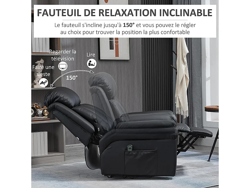 Fauteuil de Relaxation Releveur Boston avec Repose-Pieds Noir