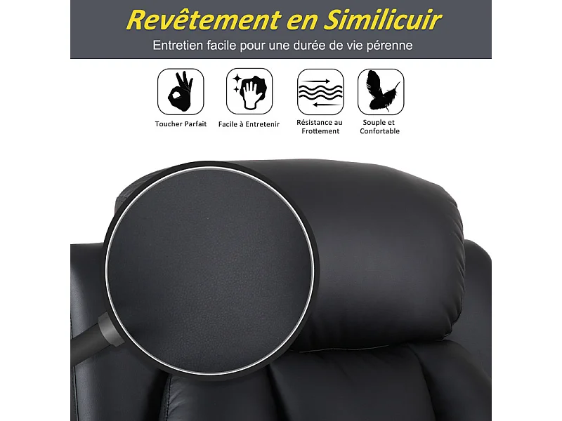 Fauteuil de Relaxation Releveur Boston avec Repose-Pieds Noir