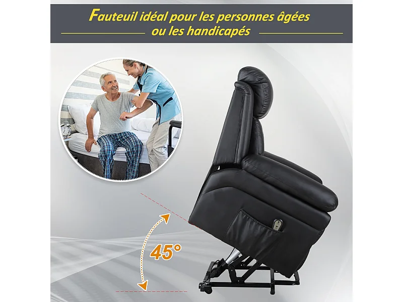 Fauteuil de Relaxation Releveur Boston avec Repose-Pieds Noir