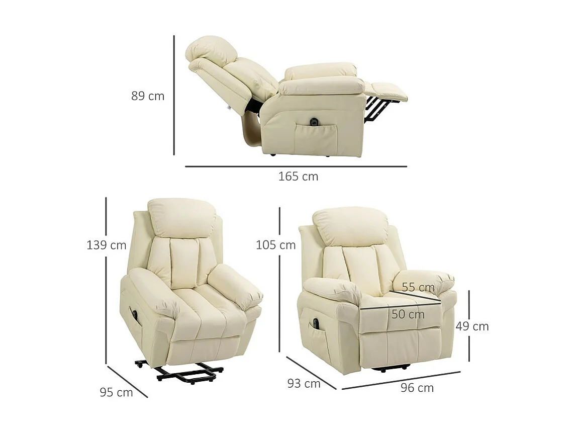 Fauteuil de Relaxation Releveur Boston avec Repose-Pieds Crème