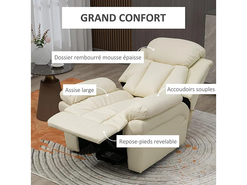 Fauteuil de Relaxation Releveur Boston avec Repose-Pieds Crème