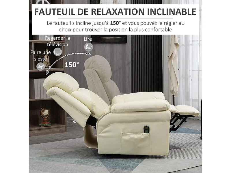 Fauteuil de Relaxation Releveur Boston avec Repose-Pieds Crème