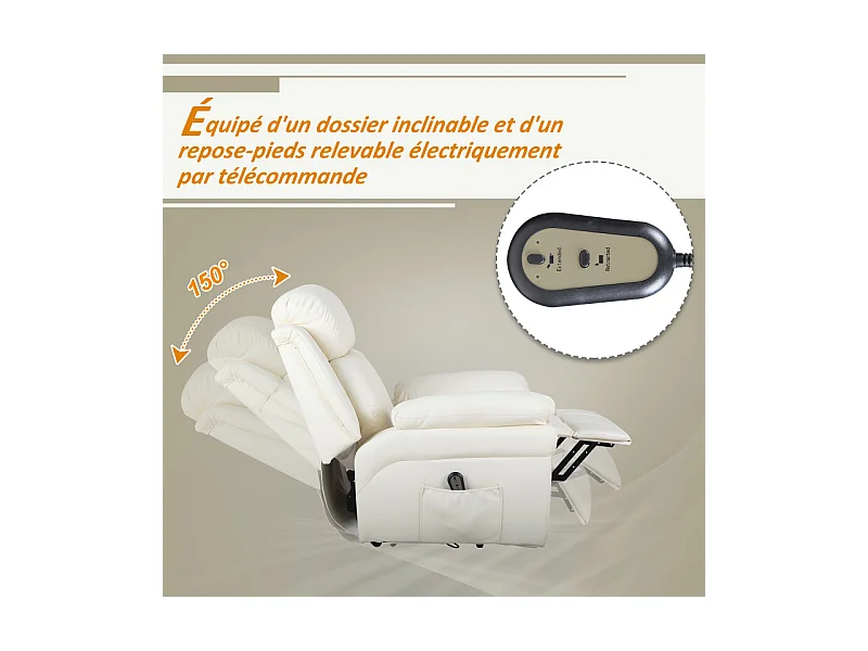 Fauteuil de Relaxation Releveur Boston avec Repose-Pieds Crème