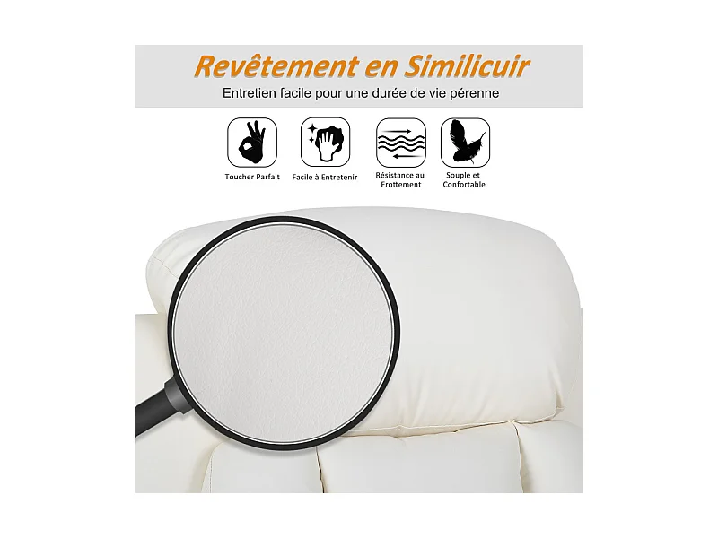 Fauteuil de Relaxation Releveur Boston avec Repose-Pieds Crème