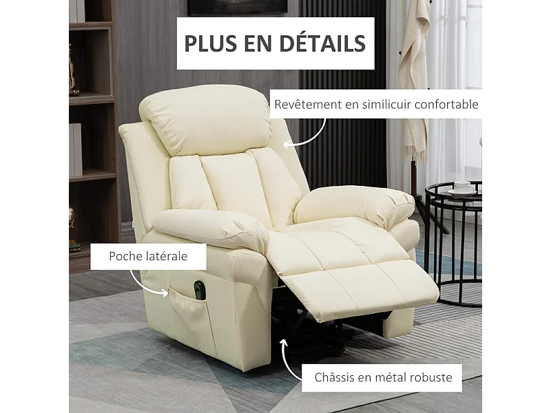 Fauteuil de Relaxation Releveur Boston avec Repose-Pieds Crème